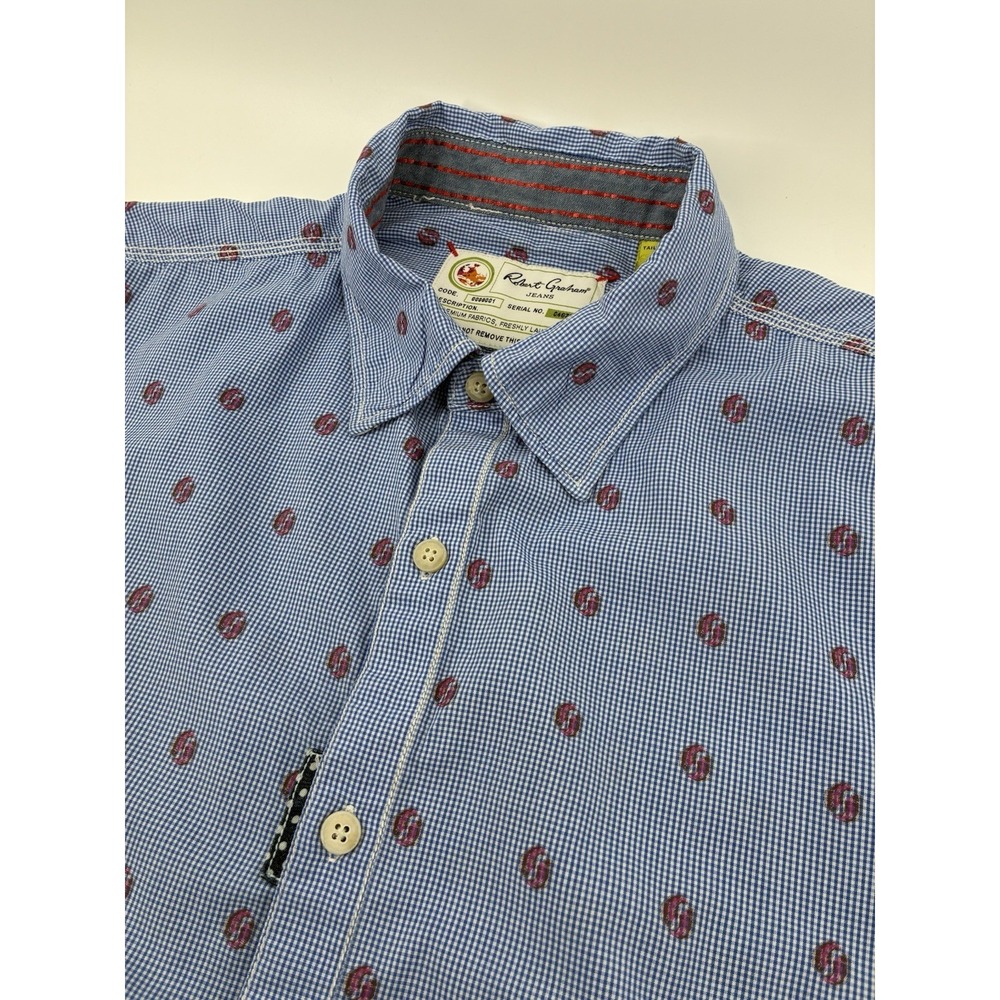Robert Graham Jeans Tailored Fit Blue Gingham Paisley Shirt XL Long Sleeve